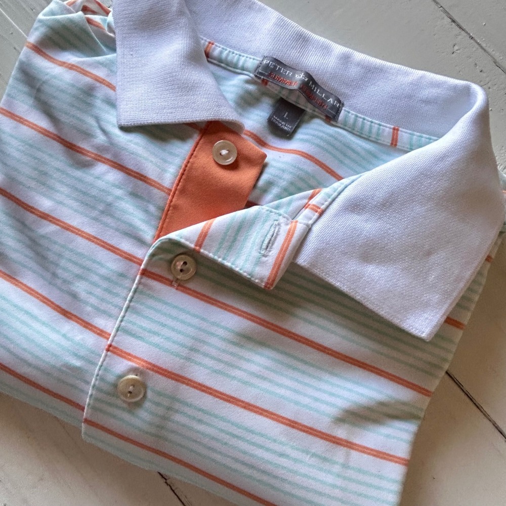 Peter Millar Summer Comfort Striped Golf Polo‎ Shirt Mens Size Large